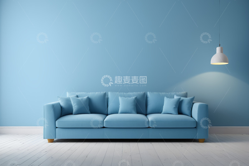 高清大图下载【趣麦麦图】蓝色沙发配简约室内空间