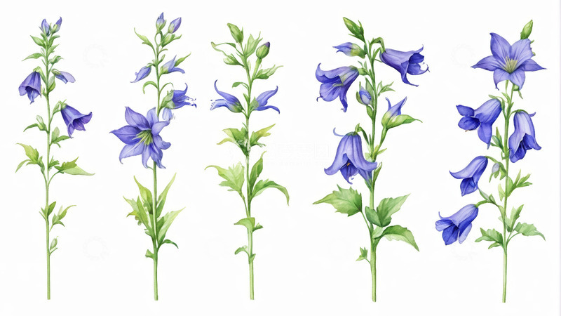 高清大图下载【趣麦麦图】蓝色花朵水彩插画素材