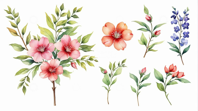 高清大图下载【趣麦麦图】水彩风格花卉植物素材