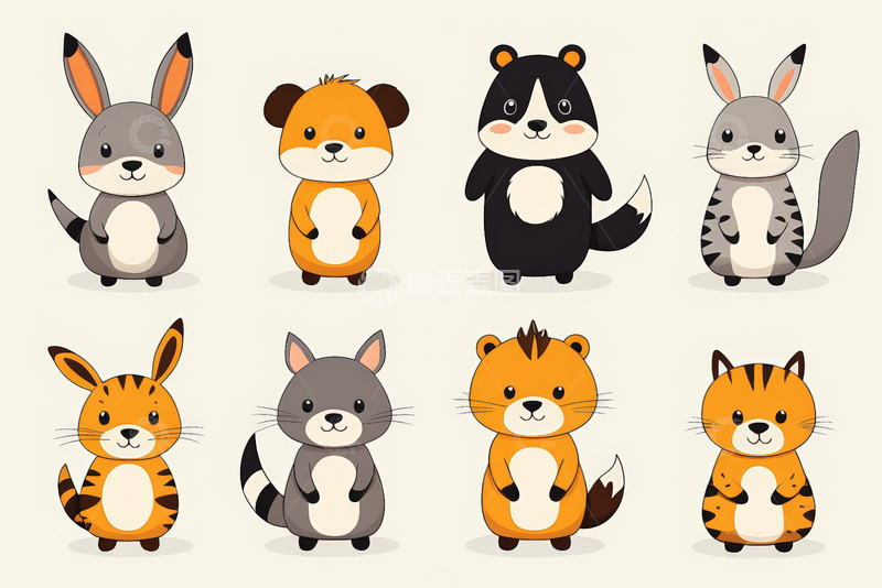 高清大图下载【趣麦麦图】可爱卡通动物集合插图