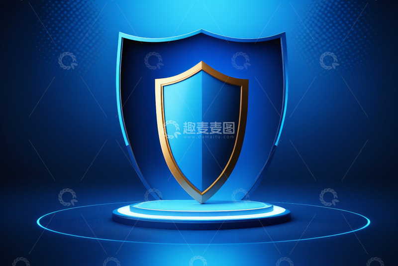 高清大图下载【趣麦麦图】-蓝色盾牌安全保护图标素材