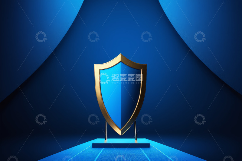 高清大图下载【趣麦麦图】蓝色背景下的金色盾牌素材