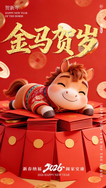 创意卡通3D马年海报