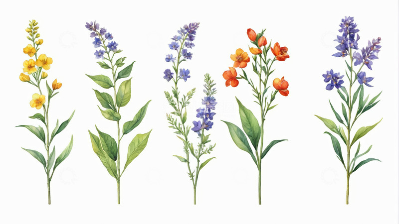 高清大图下载【趣麦麦图】手绘多彩花卉植物素材