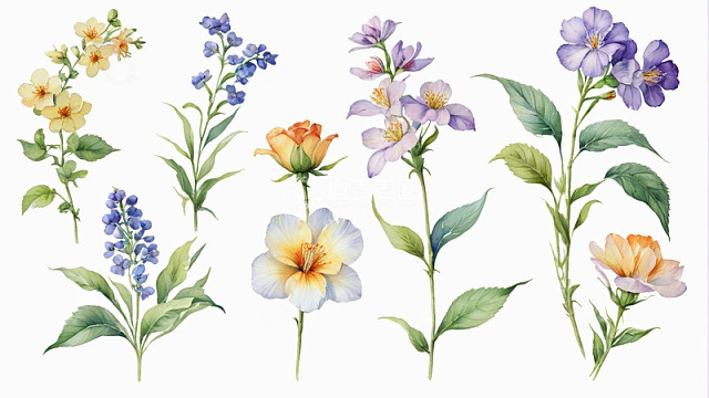 水彩风格多色花卉插画