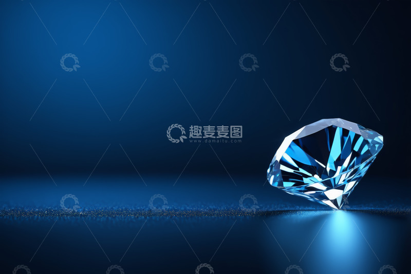 高清大图下载【趣麦麦图】蓝色背景下的闪亮钻石