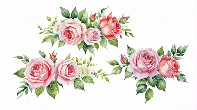 手绘粉色玫瑰花簇插画