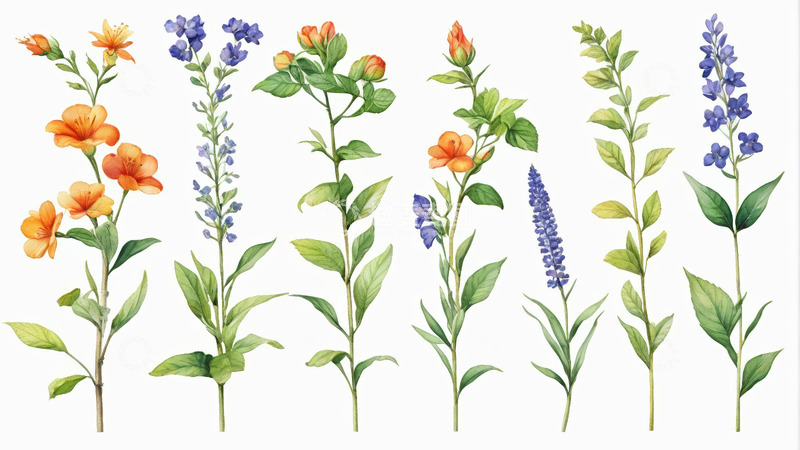高清大图下载【趣麦麦图】水彩风格花卉植物插画
