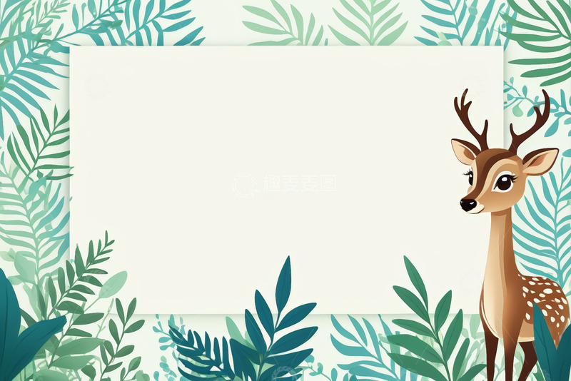 高清大图下载【趣麦麦图】卡通小鹿与绿植背景模板