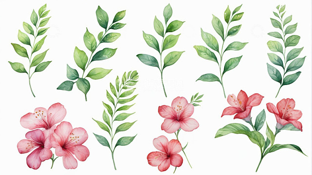 水彩风格花卉绿植素材