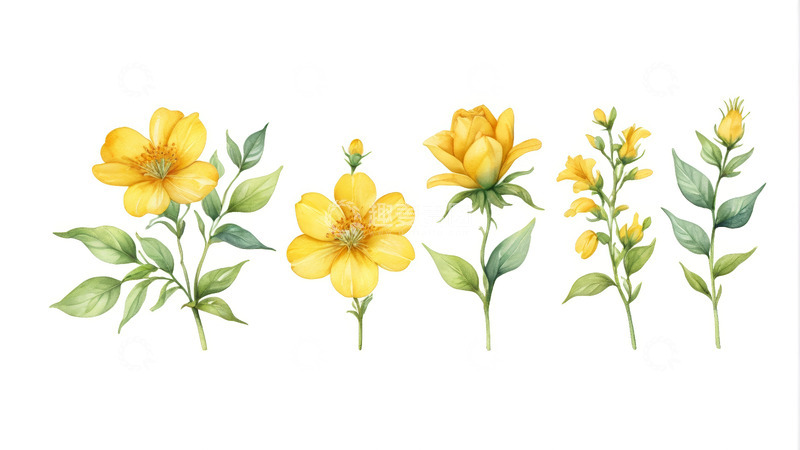 高清大图下载【趣麦麦图】黄色花卉植物插画素材