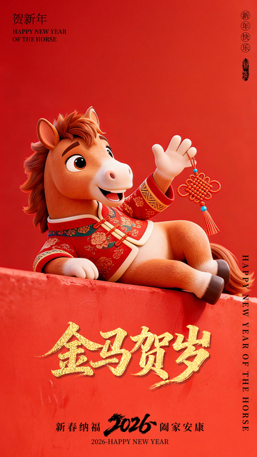 卡通3D马年创意海报
