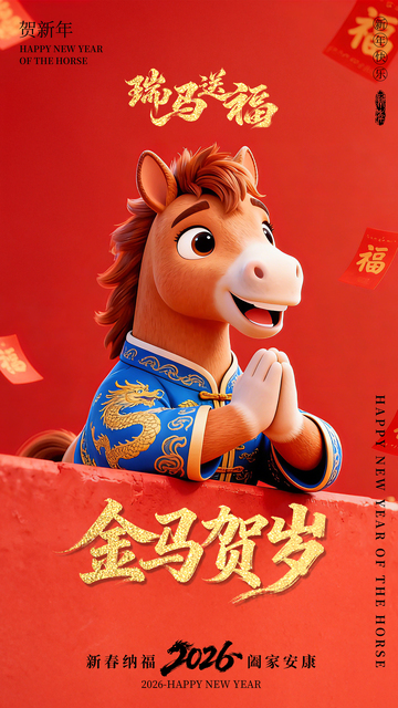 卡通创意3D马年海报