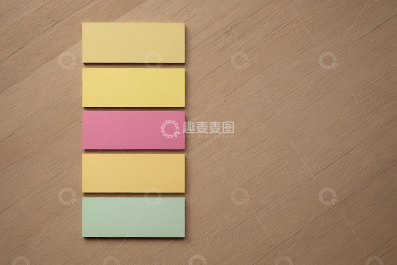 高清大图下载【趣麦麦图】木质桌面上的彩色便签纸
