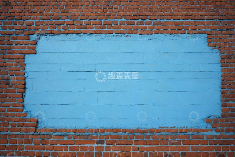 高清大图下载【趣麦麦图】红砖墙中蓝色墙面区域特写