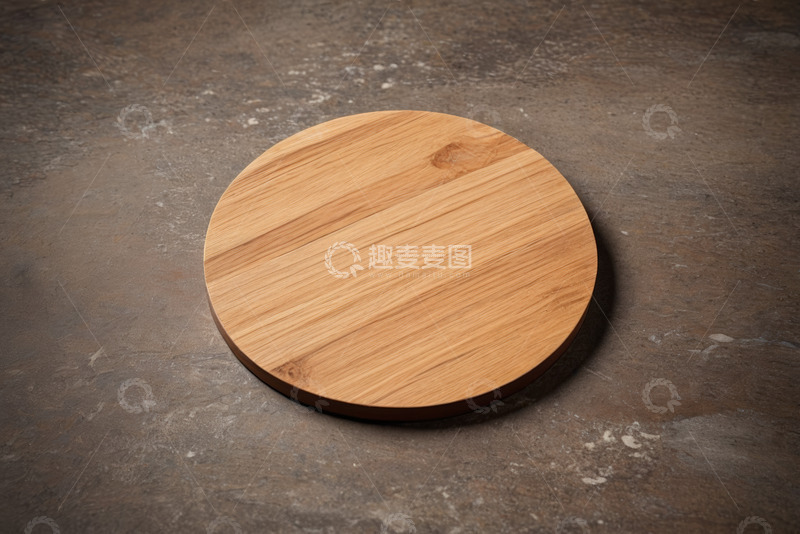 高清大图下载【趣麦麦图】圆形木质砧板置于台面上