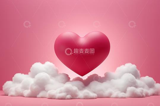 粉色背景漂浮红心与云朵
