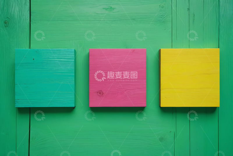 高清大图下载【趣麦麦图】绿色背景上的三色方形物体