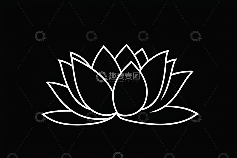 高清大图下载【趣麦麦图】黑色背景白色莲花线条设计图
