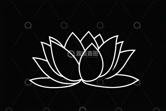 黑色背景白色莲花线条设计图