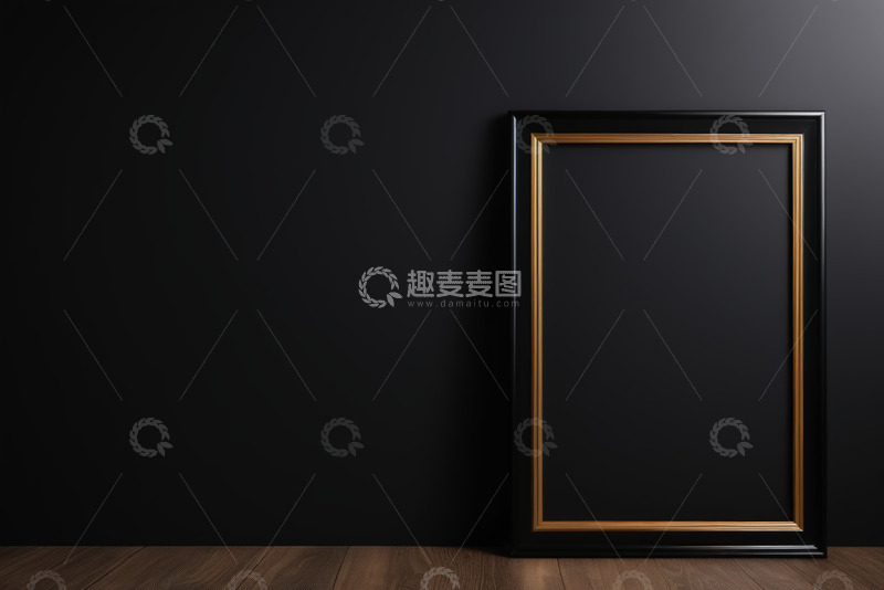 高清大图下载【趣麦麦图】靠墙放置的黑色金边装饰画框