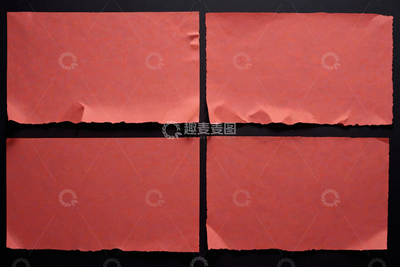 高清大图下载【趣麦麦图】四张红色褶皱空白纸张