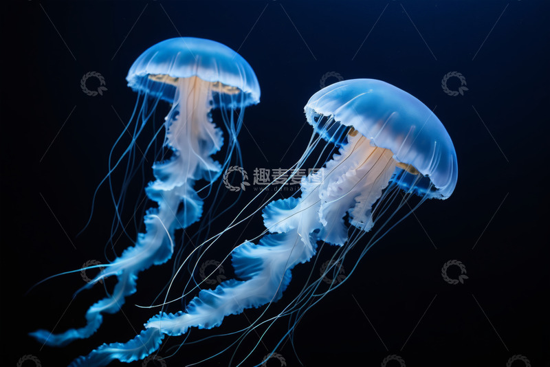 高清大图下载【趣麦麦图】蓝色水母在水中游动素材