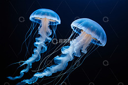 蓝色水母在水中游动素材