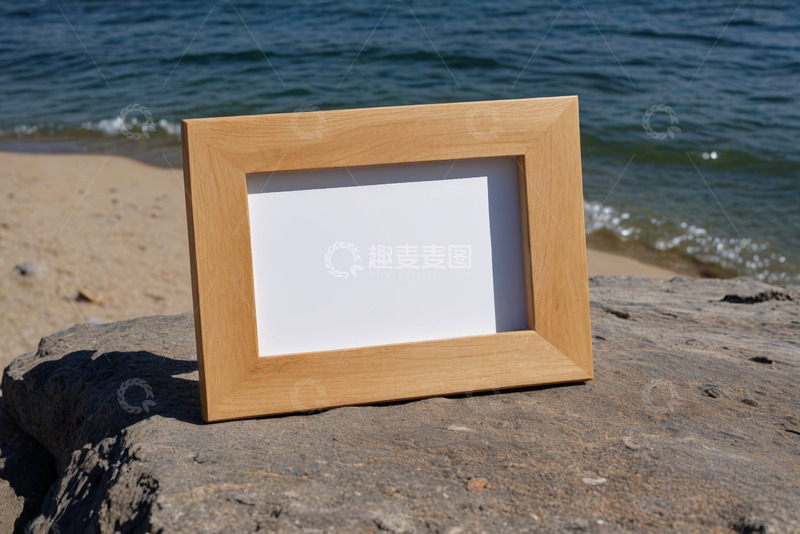 高清大图下载【趣麦麦图】海边岩石上的木质相框