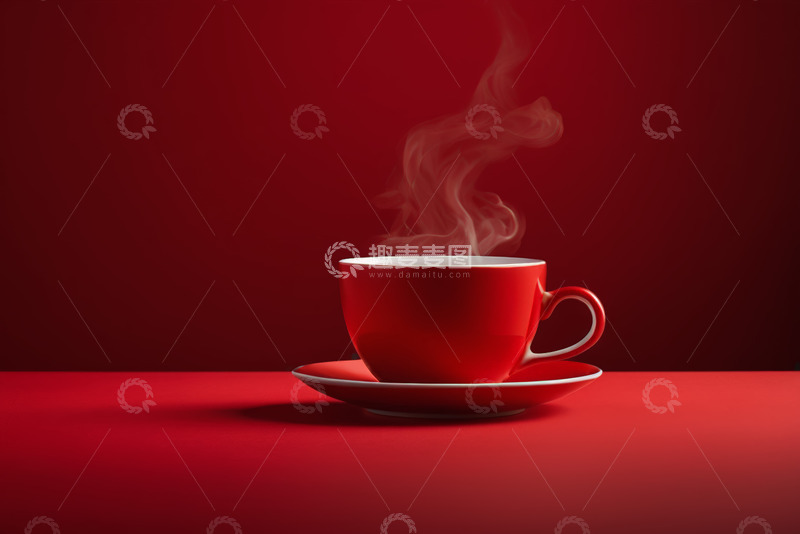 高清大图下载【趣麦麦图】红色咖啡杯与升腾蒸汽特写