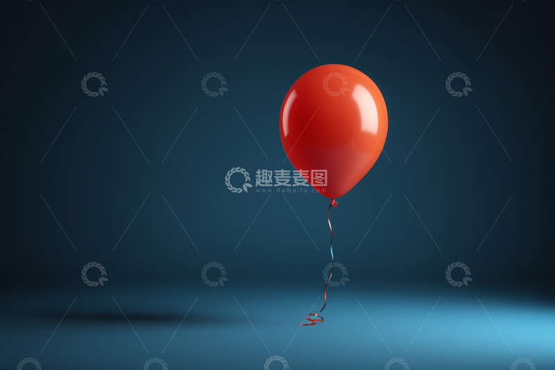 高清大图下载【趣麦麦图】红色气球悬浮于蓝色背景