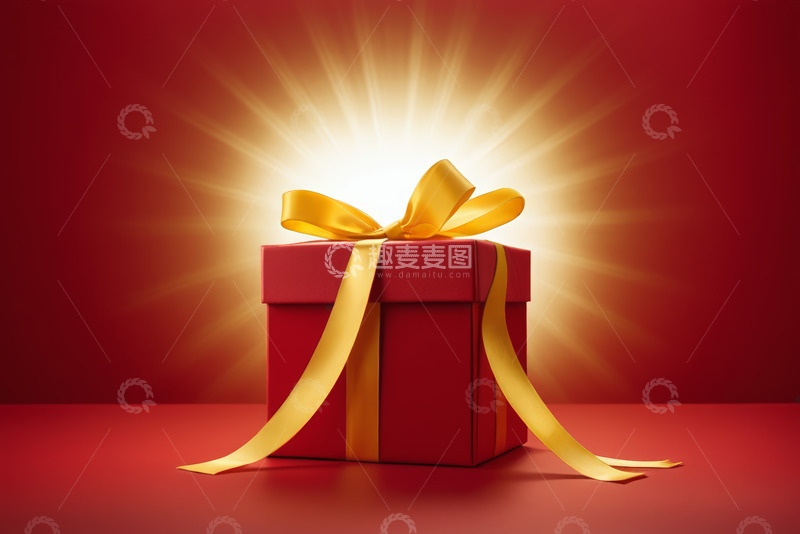 高清大图下载【趣麦麦图】红色礼物盒配金色丝带