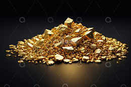 一堆金黄色金块金粒