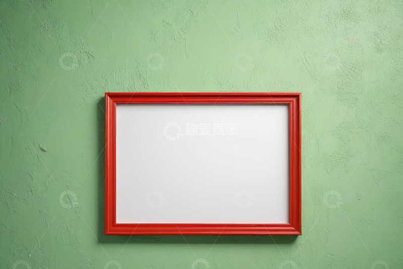 高清大图下载【趣麦麦图】绿色墙面上的红色空相框