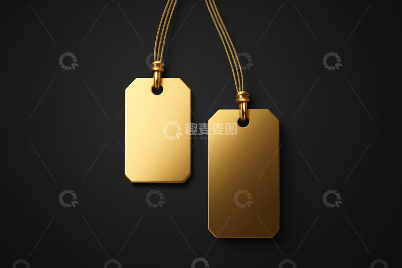 高清大图下载【趣麦麦图】金色吊牌悬挂于黑色背景