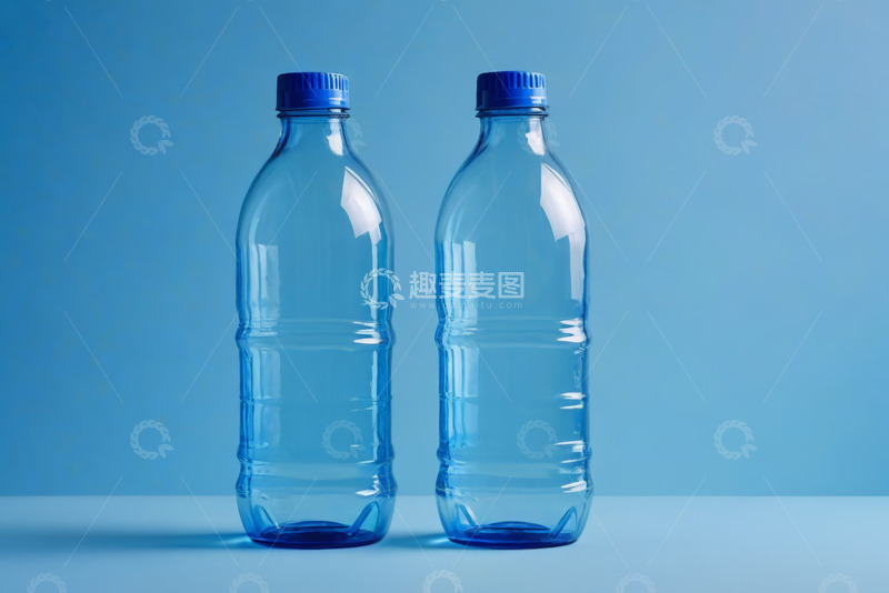 高清大图下载【趣麦麦图】蓝色背景下的两个塑料水瓶