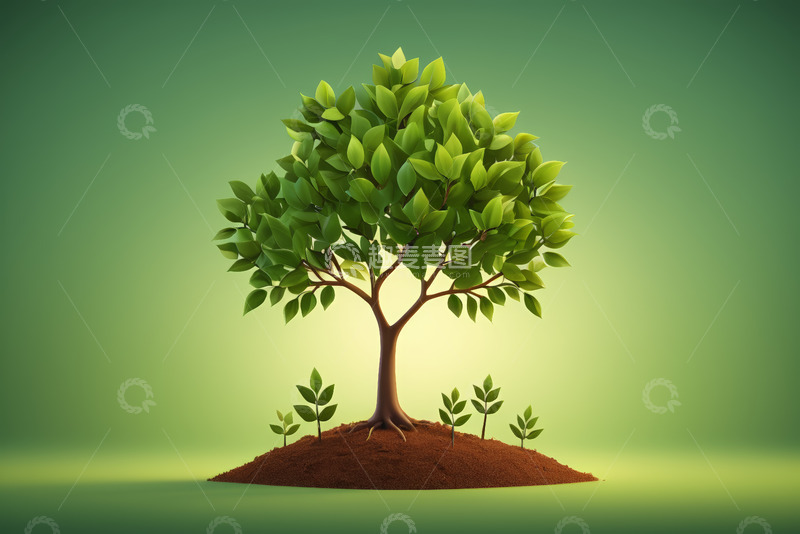 高清大图下载【趣麦麦图】绿色背景下的单棵树木素材