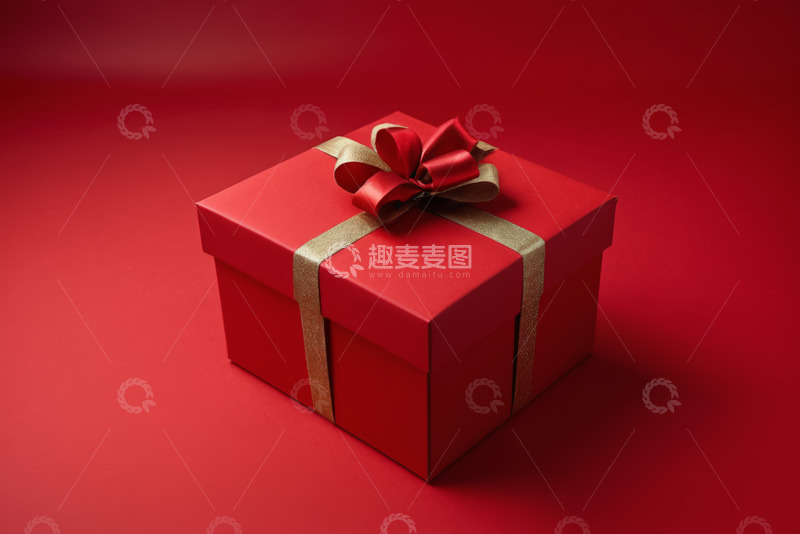 高清大图下载【趣麦麦图】红色礼物盒带金色蝴蝶结