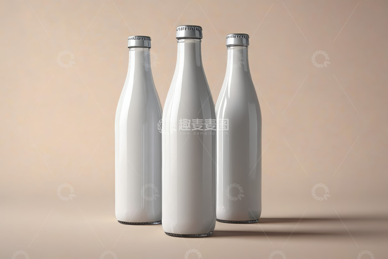 高清大图下载【趣麦麦图】三瓶白色瓶装饮料静物