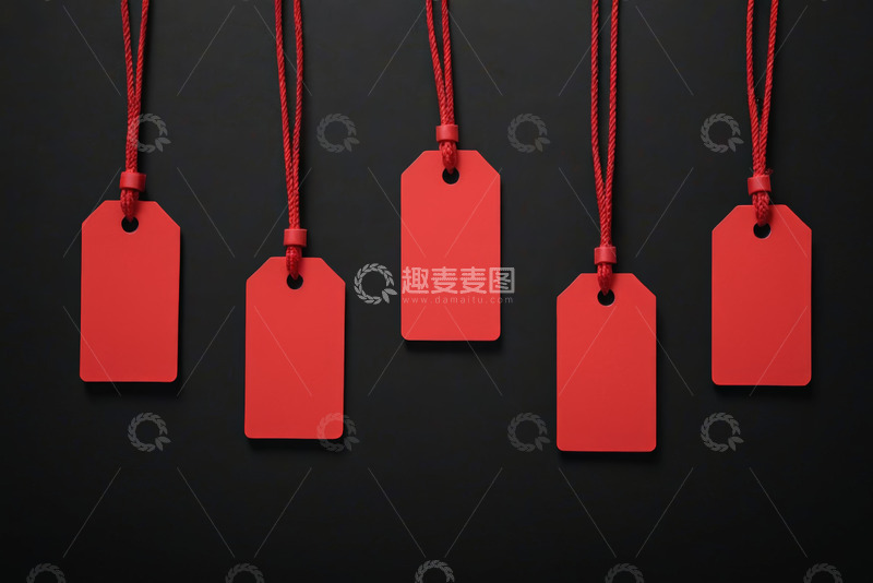 高清大图下载【趣麦麦图】黑色背景红色空白吊牌