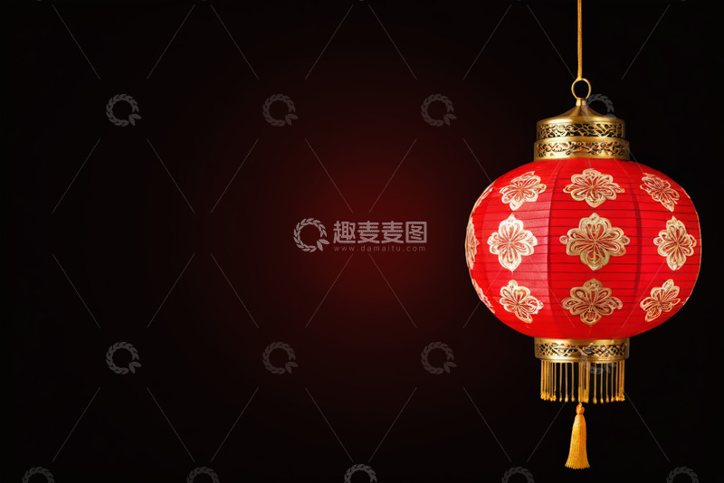 高清大图下载【趣麦麦图】中式红色花纹灯笼特写