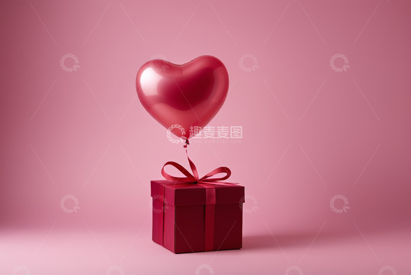 高清大图下载【趣麦麦图】红色爱心气球与礼品盒