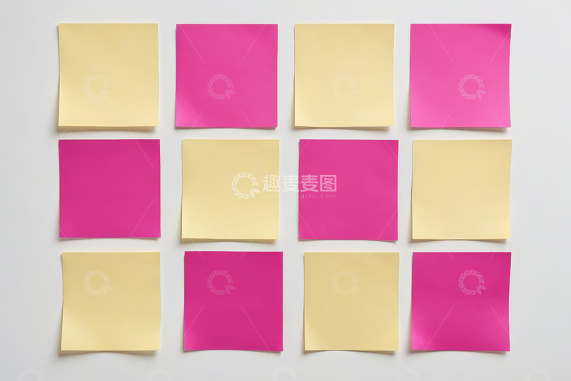 高清大图下载【趣麦麦图】排列整齐的粉色和黄色便利贴