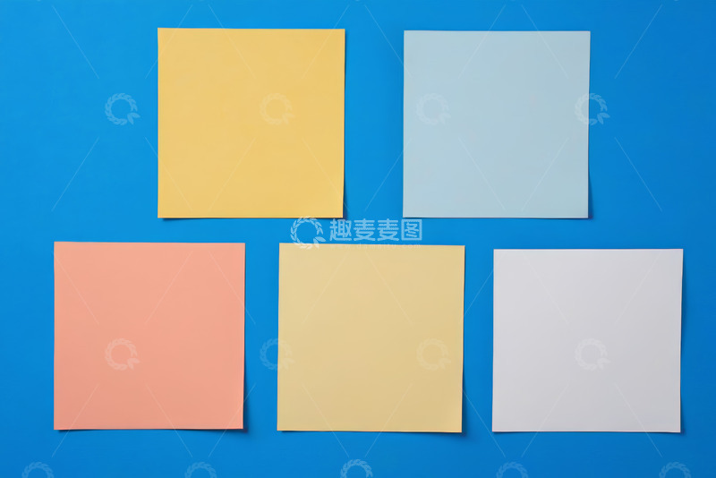 高清大图下载【趣麦麦图】蓝色背景彩色空白便签纸