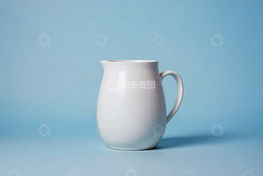 蓝色背景白色陶瓷水壶