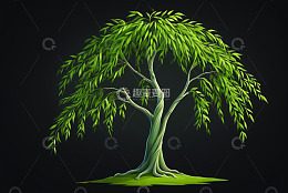 黑色背景下的绿色树木插画