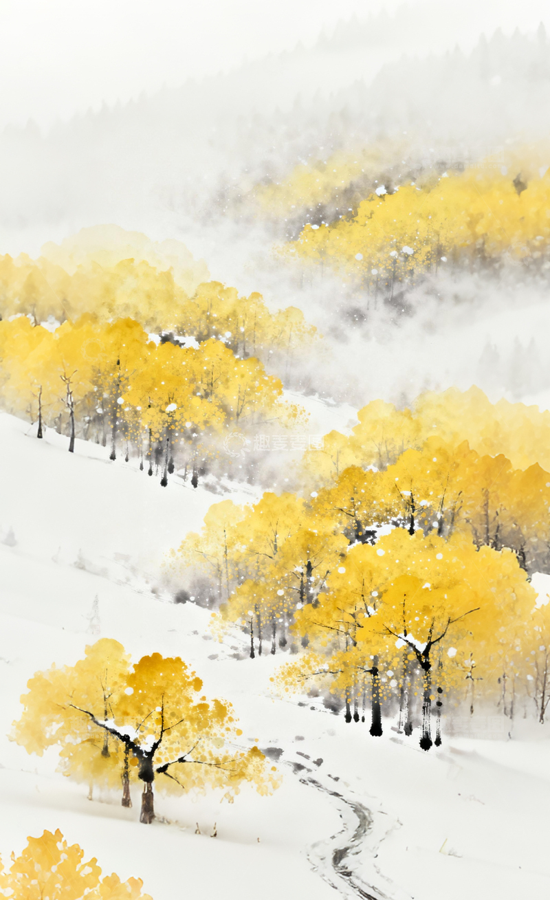 高清大图下载【趣麦麦图】秋意浓山水水彩画