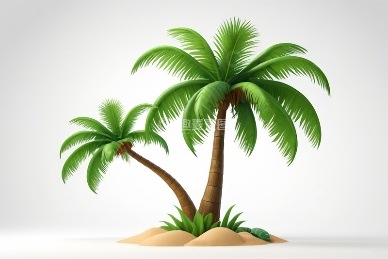 高清大图下载【趣麦麦图】两棵椰子树插画素材