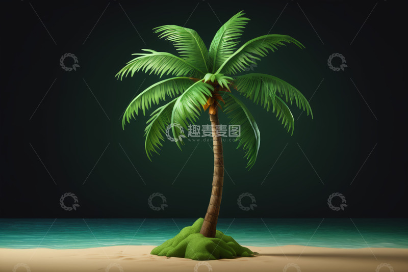高清大图下载【趣麦麦图】沙滩上的单棵椰子树