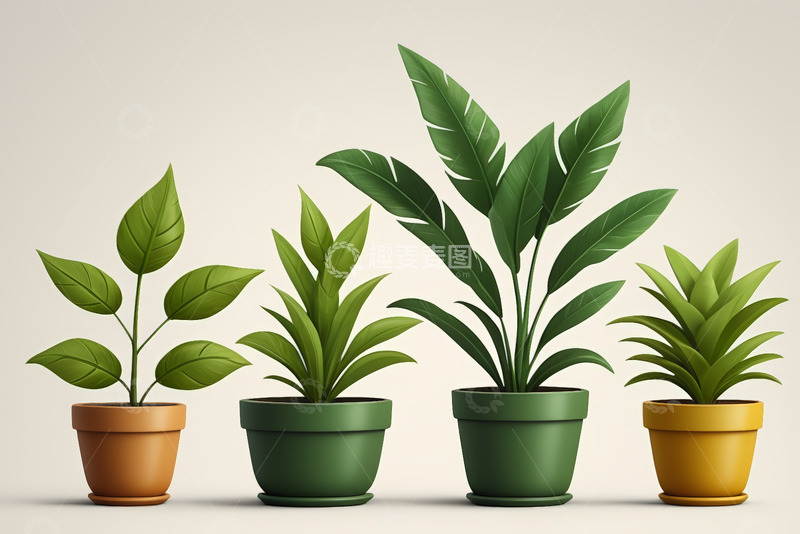 高清大图下载【趣麦麦图】-四盆绿植盆栽